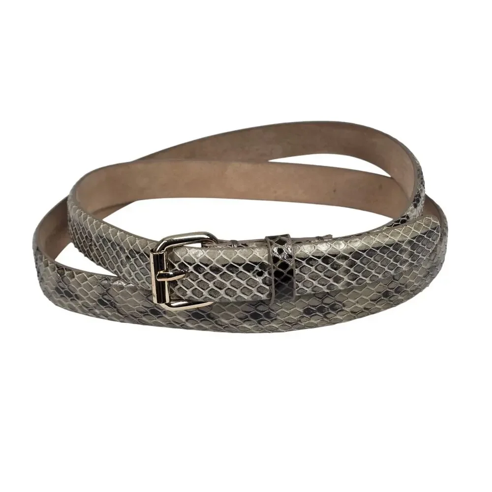 ANN TAYLOR GENUINE LEATHER SNAKESKIN‑TEXTURED BELT – BROWN/NEUTRAL – SIZE MEDIUM